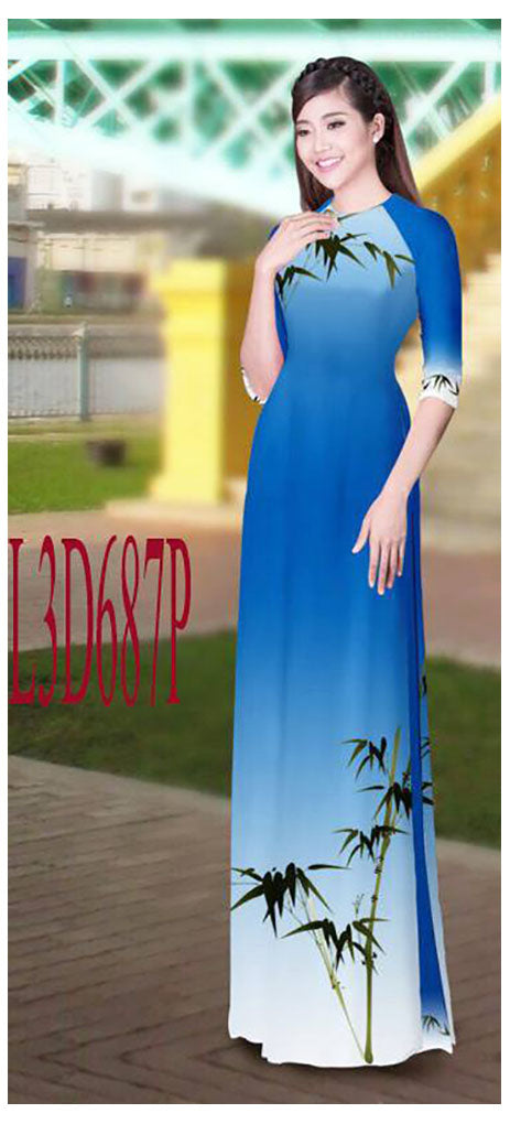 1 Set - Ao Dai - Traditional Vietnamese Long Dress Collections with Pants - Silk 3D - All Size - Hoa Cuc